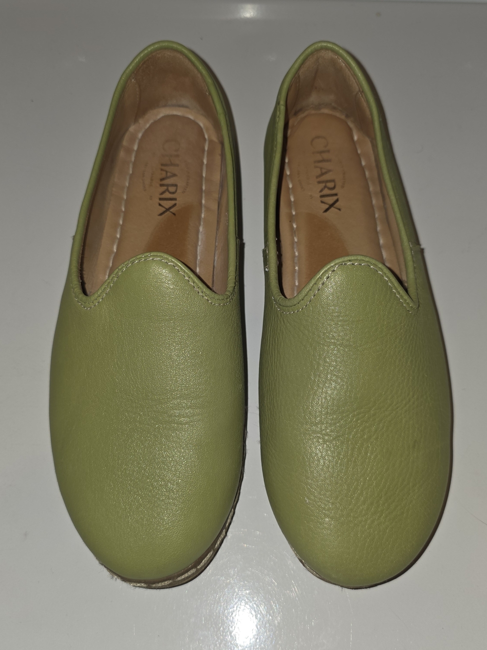 CHARIX Pistachio Green Slip-On Leather Loafers for Women